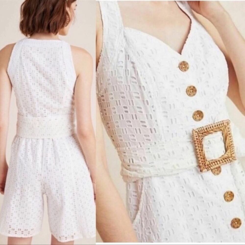 Anthropologie Belted White Eyelet Romper Size 2